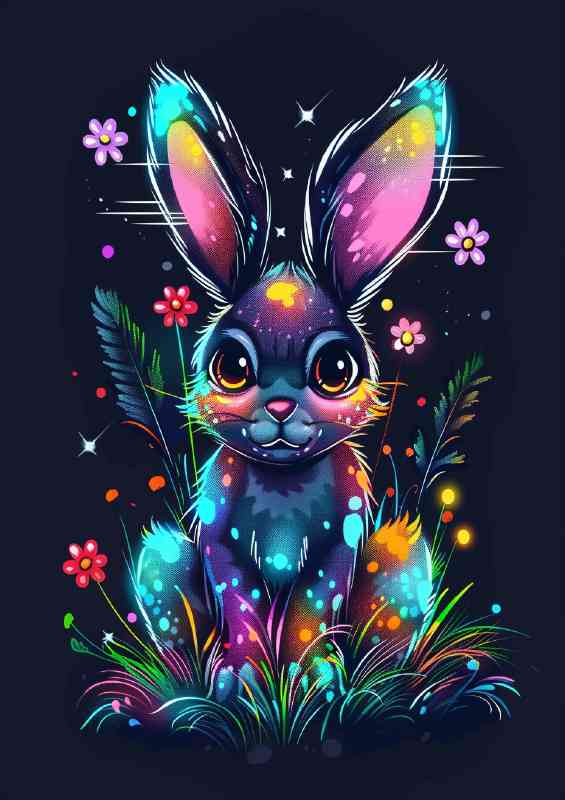 Cute cartoon rabbit with a fluorescent color