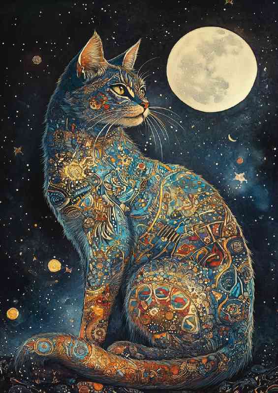 Full body cat under the moon light