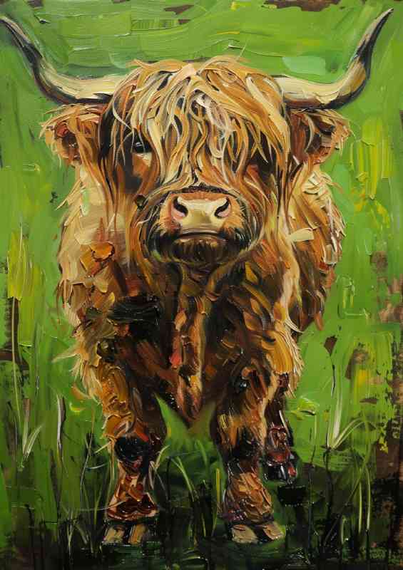 Highland cute cow oil painting style