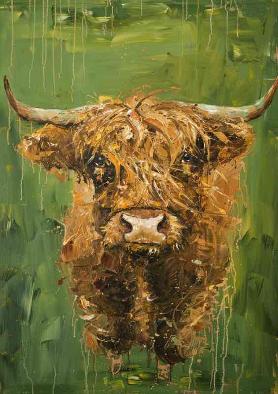 Painted green background cow