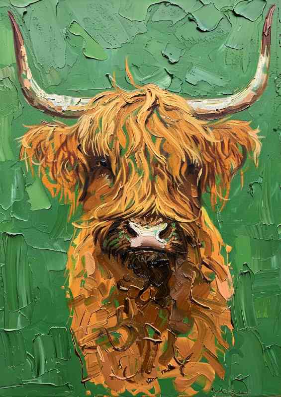 Pallete knife painting brown cow