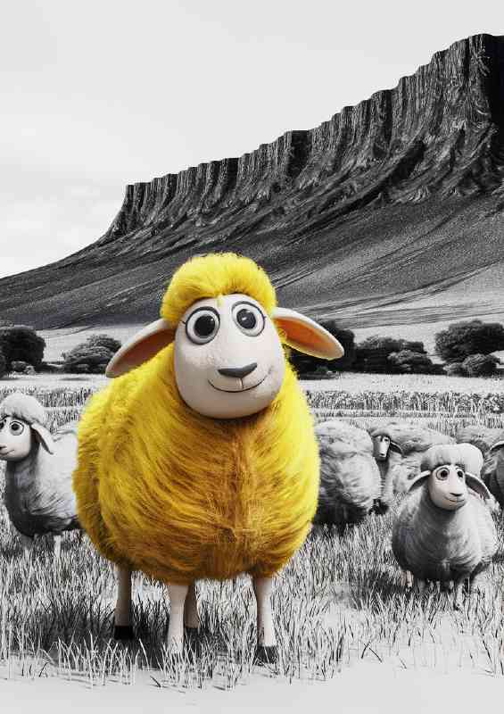 The yellow sheep in the field