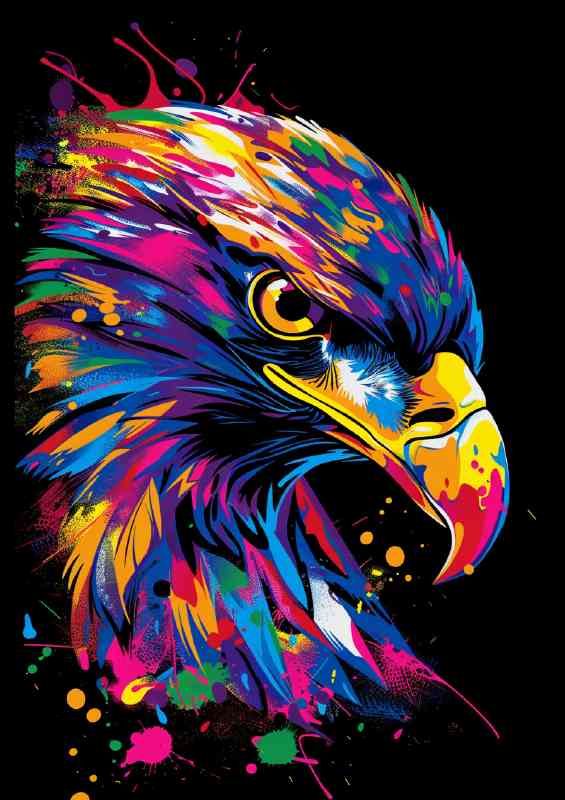 Splash art eagle head in array of colour
