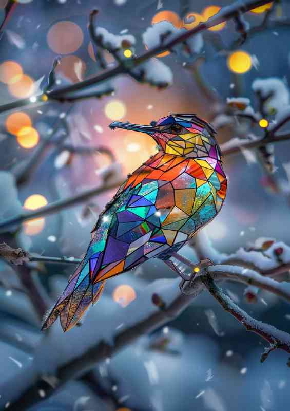 Stained glass bird sitting on a perch