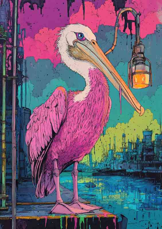 The pink pelican on the dock of the bay