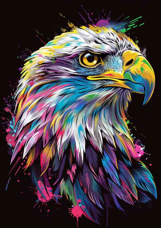 White Eagle head with colours splashed