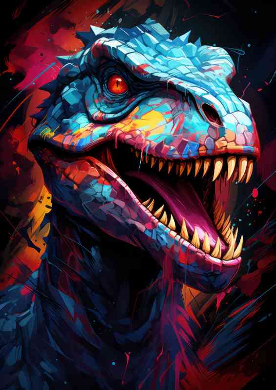 Abstract dinosaur in blue colour | Metal Poster