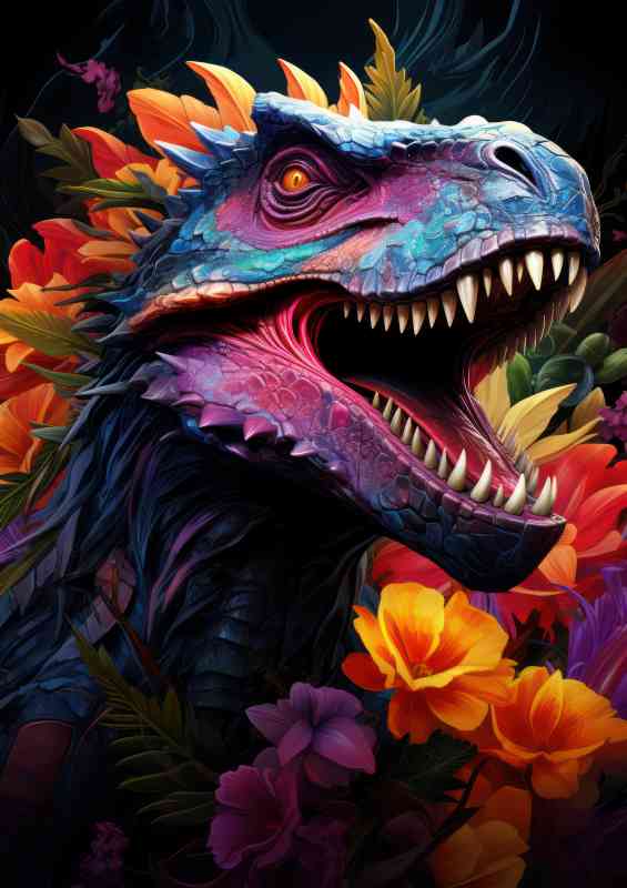 Colourful dinosaur bright colours | Metal Poster