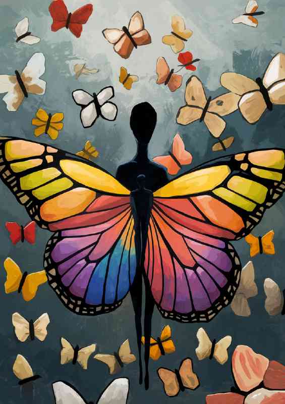 Abstract silhuette figure with butterfly wings