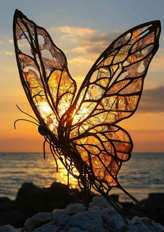 Butterfly sculpture in the ocean sea