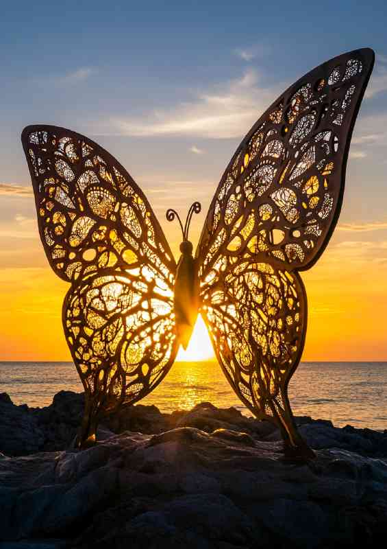 Stunning butterfly sculpture made of intricate metal