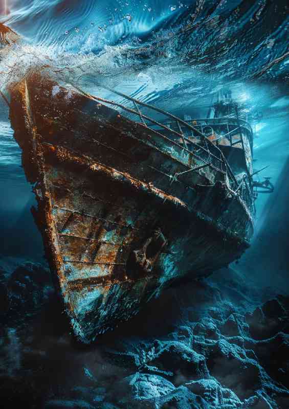 Old shipwreak at the bottom of the ocean
