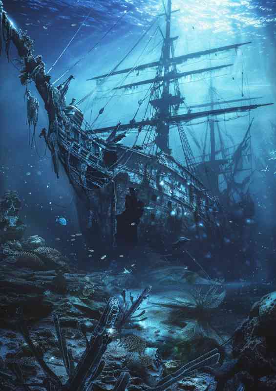 Shipwreak at the bottom of the ocean fantasy