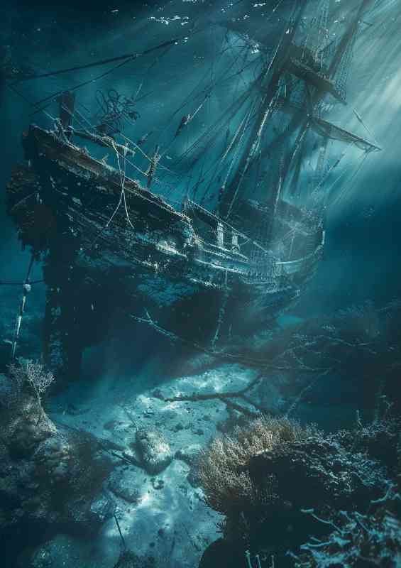 The old shipwreak on the ocean floor