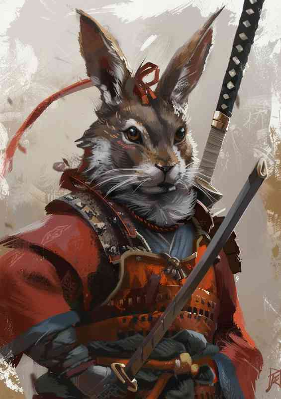 Anthropomorphic Rabbit with swords surreal