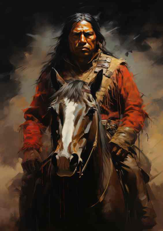 Native American Rider Galloping Through Plains