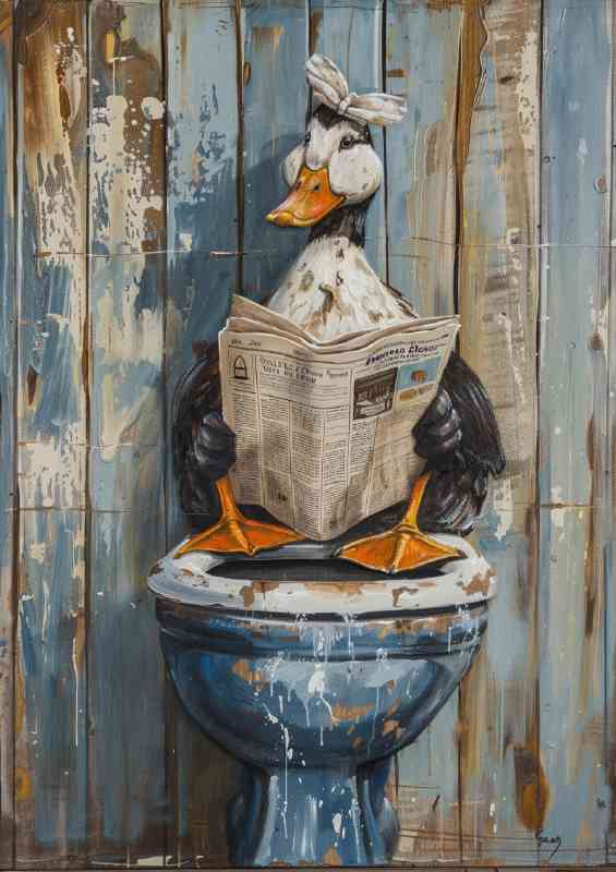 Duck looging for weather forcast on toilet