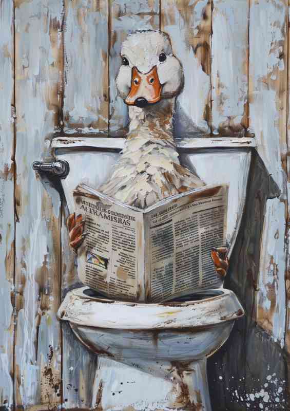 Duck on the toilet reading todays news