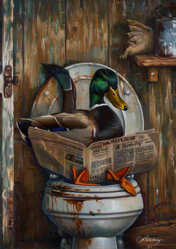 Duck sitting on the toilet