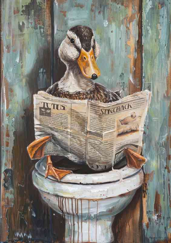 Duck sitting on the toilet surreal