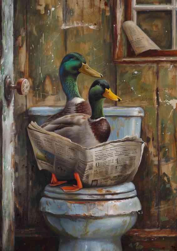 Ducks sitting on the toilet