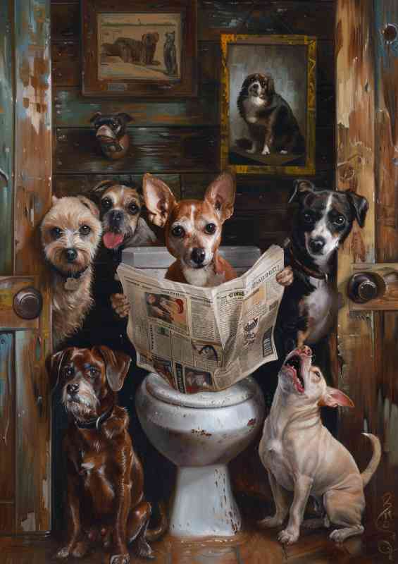 Family of Dogs on the toilet