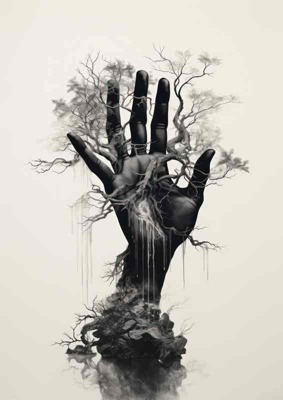 Natures Grasp Hand Intertwined with Branches