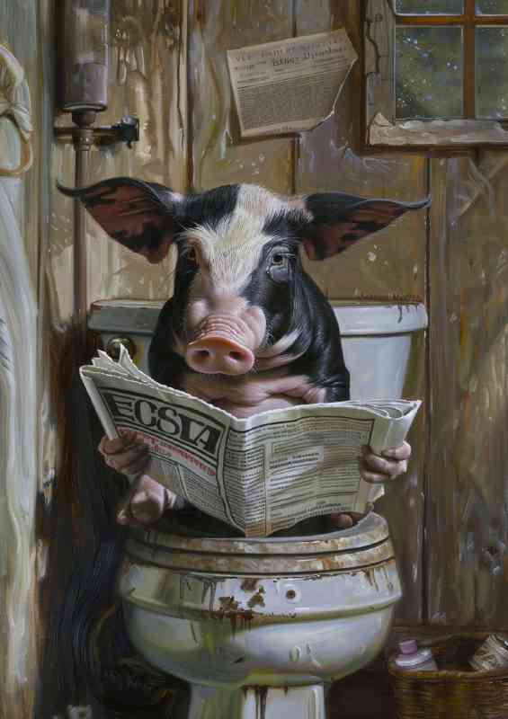 Little Jacky pig reading on the toliet