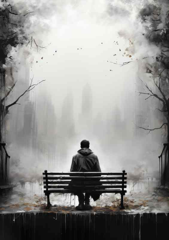 Peaceful Contemplation Man Sitting Park Bench