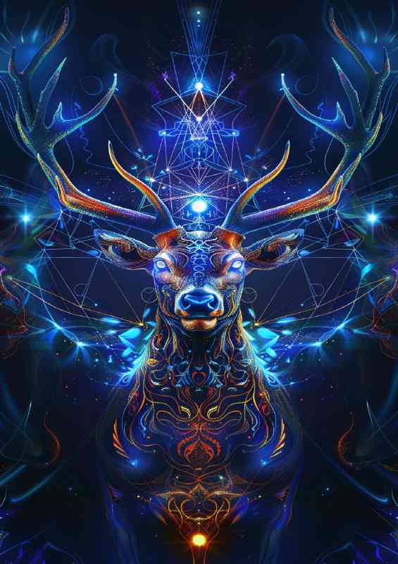 Beautiful and elegant deer with blue glows