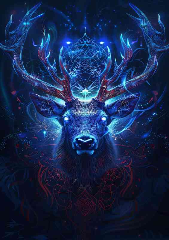 Beautiful deer head with blue lighting