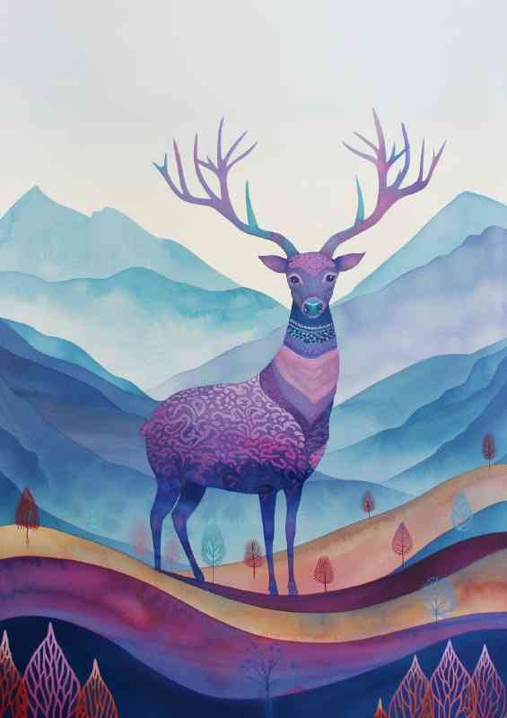 Beautiful stag in the scotish highlands painted