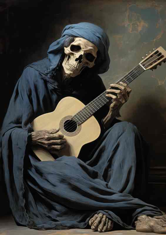 Seated Playing His Guitar