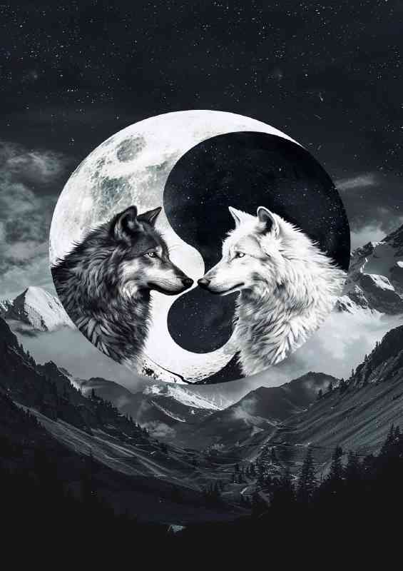 Black and white wolfes yin yang