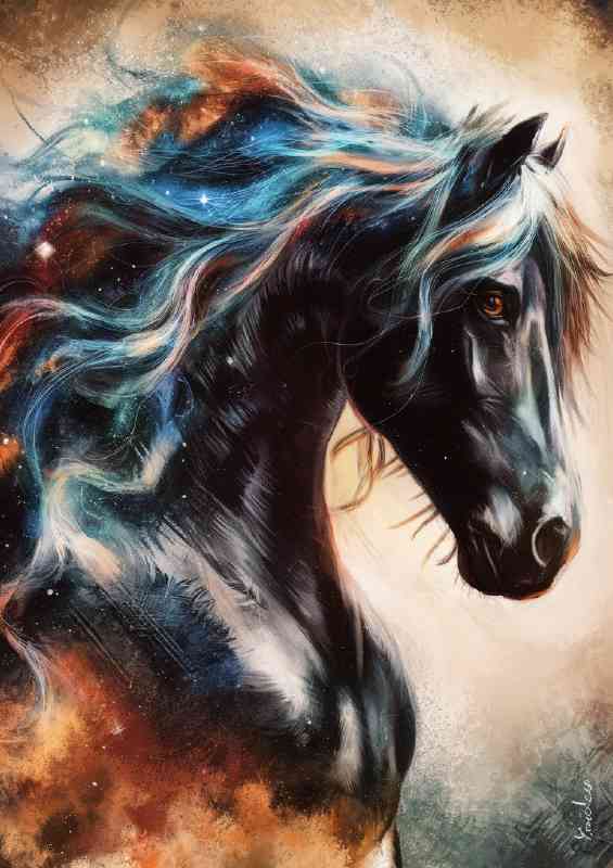Black majestic horse flowing mane