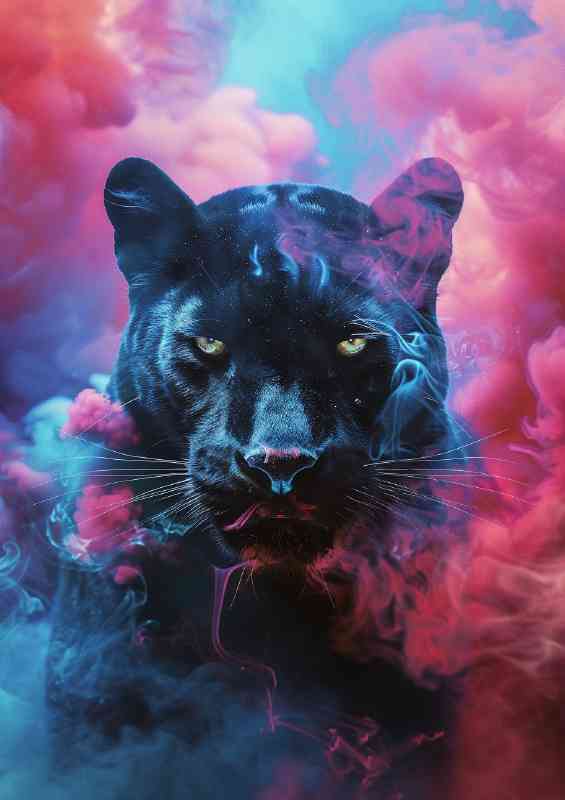 Black panther surrounded by smoke