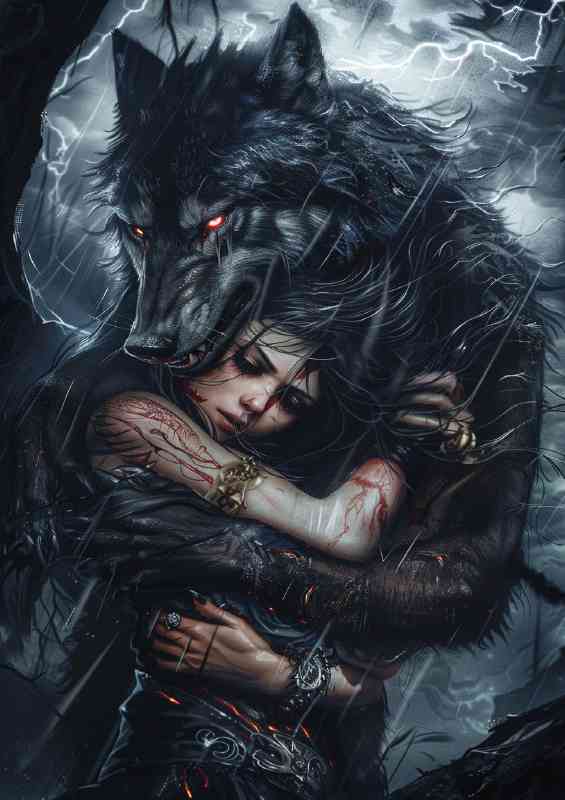 Black werewolf holding lady protection