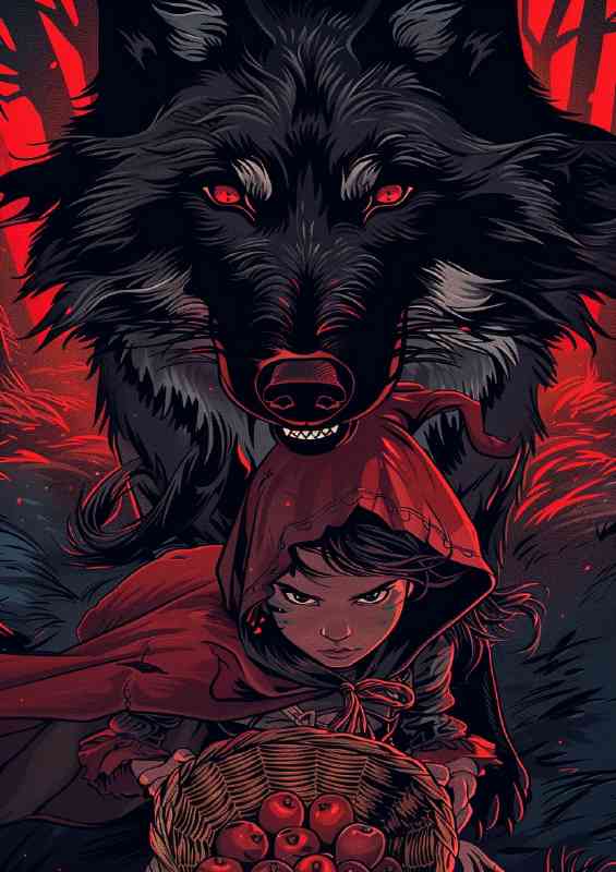 Black wolf red riding hood fantasy