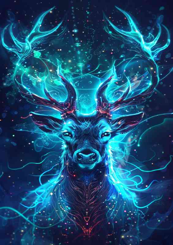 Elegant deer blue glowing eyes with antelers