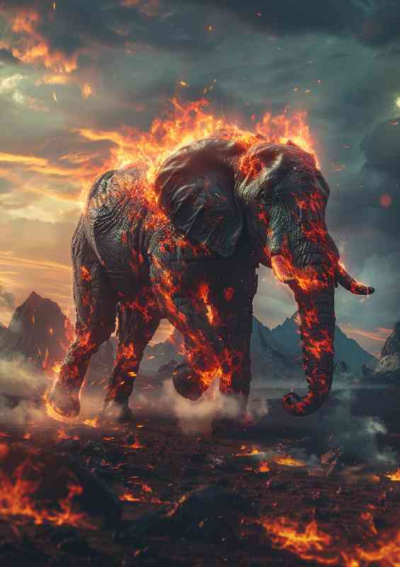 Giant elephant surrounded by fire