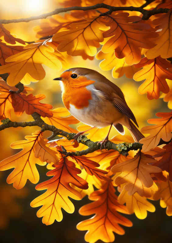 Golden Oak British Robin Metal Poster