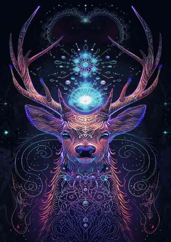 Glowing deer with anterlers swirls