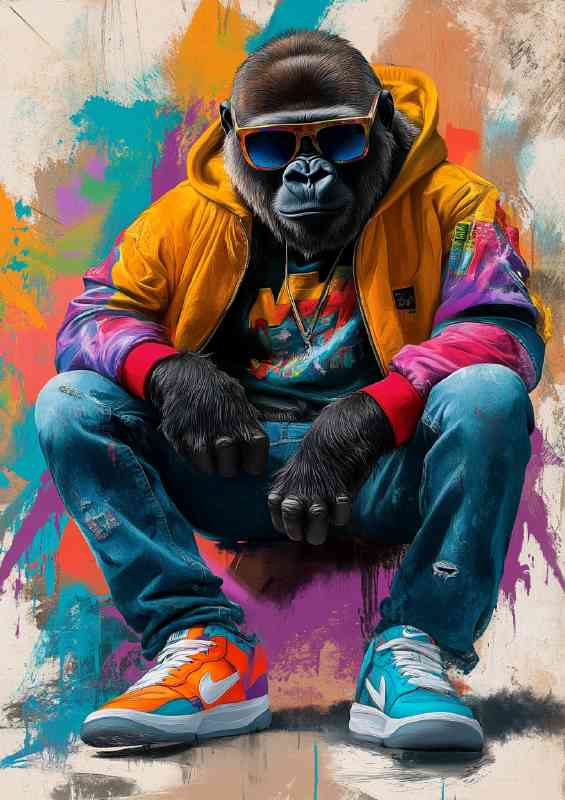 Gorrilla wearing jeans street