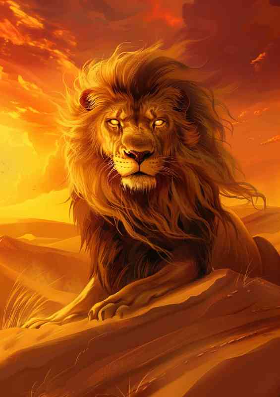 Lion with its mane flowing in the wind
