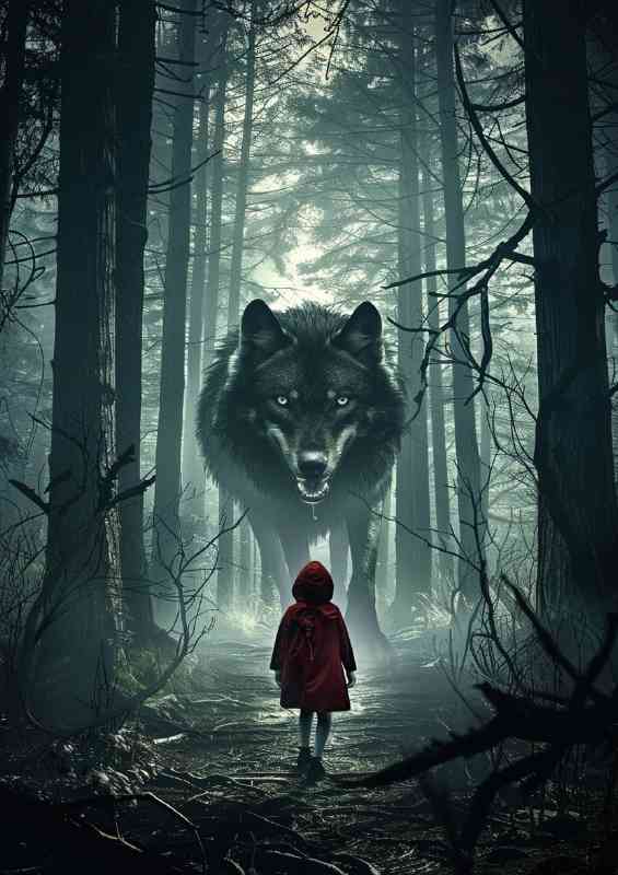 Little Red Riding Hood and the black wolf