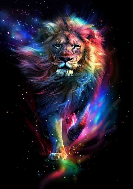 Magestic lion embraced in the nebula skies