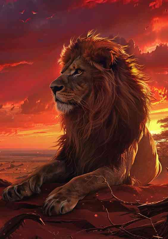 Majestic Lion with its red mane flowing