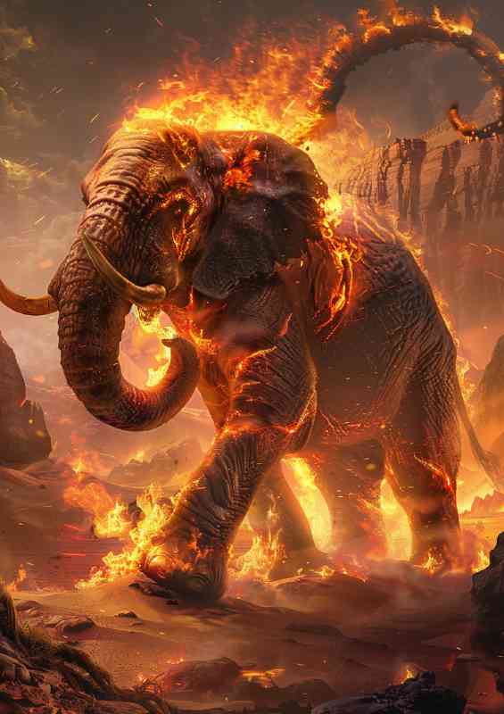 Majestic giant elephant made of fire