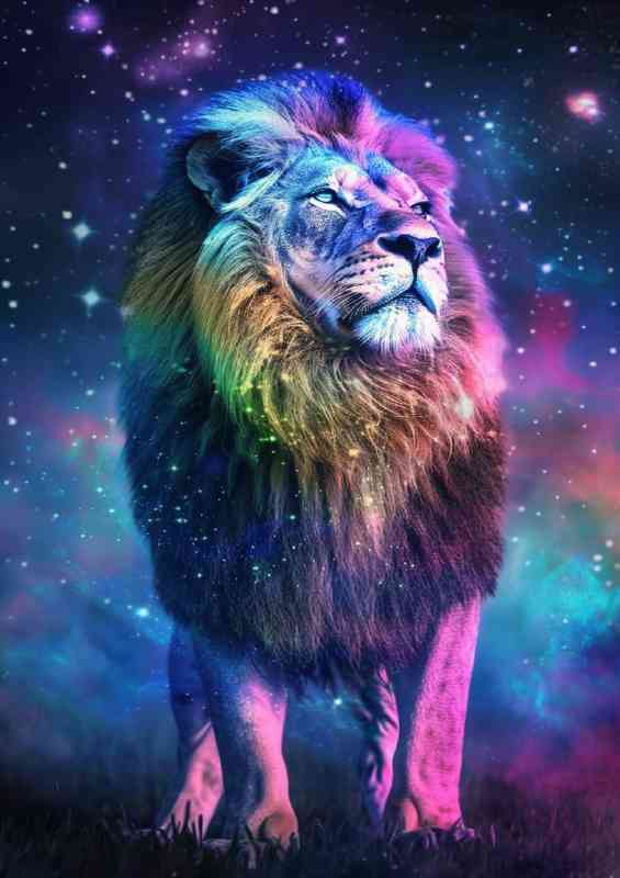 Majestic lion woth covered rainbow
