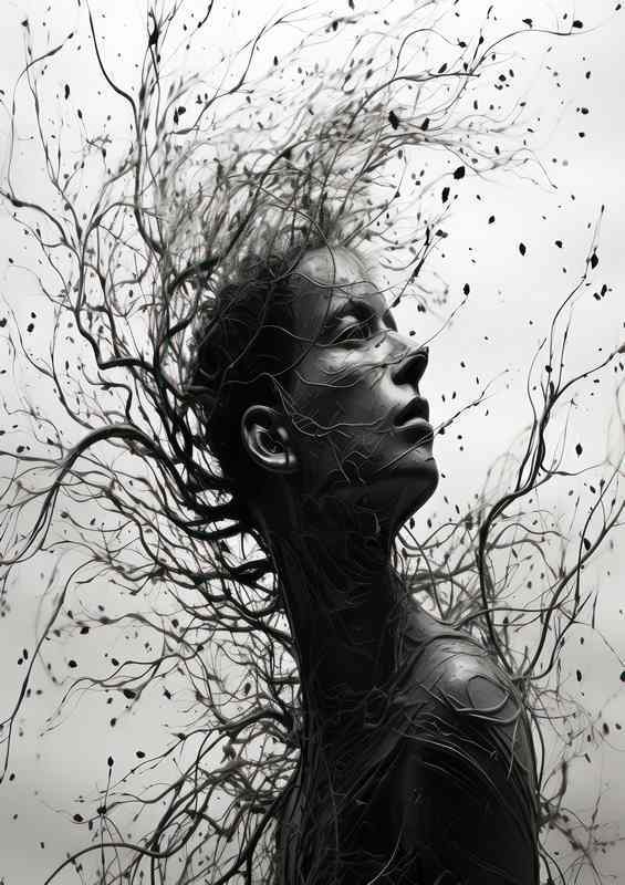 Whimsical Arboreal Features Womans Face Transformed